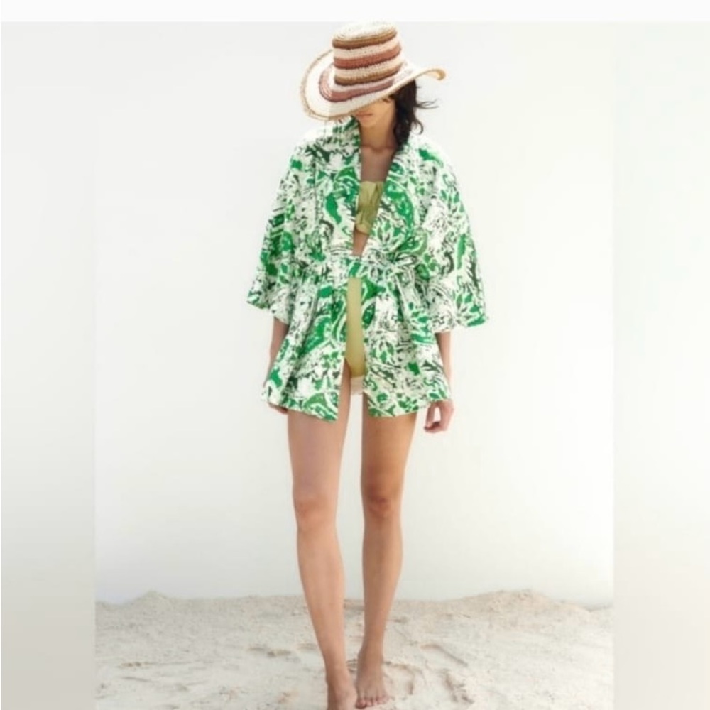 ZARA LINEN BLEND PRINTED KIMONO SIZE M-L